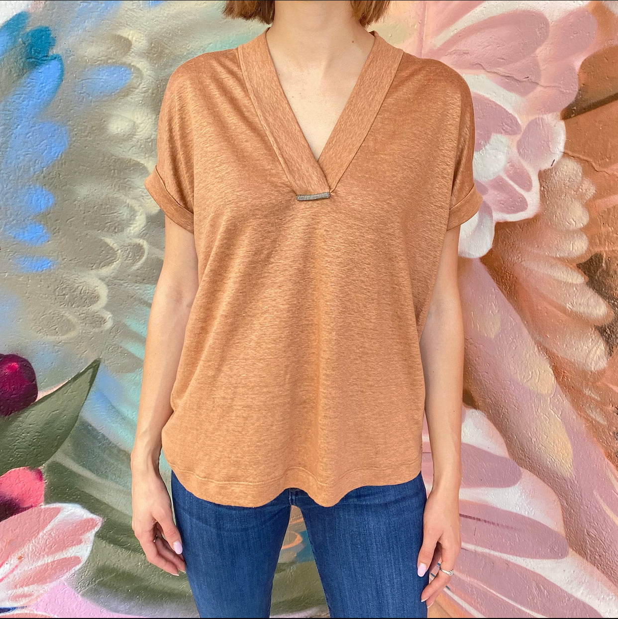 Brunello Cucinelli Rust Orange Linen T-Shirt for Men - Soft Breathable Short Sleeve Tee - Perfect for Summer Casual Wear & Beach Outings