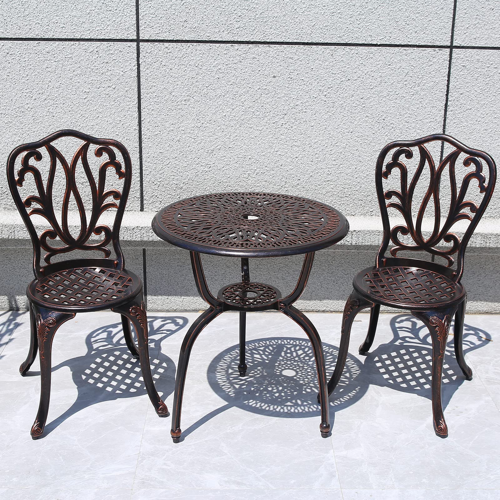 3-Piece Outdoor Bistro Set - Rust-Resistant Cast Aluminum Patio Table & Chairs for Garden, Porch, Park - Perfect for Relaxing & Entertaining (New Brown)