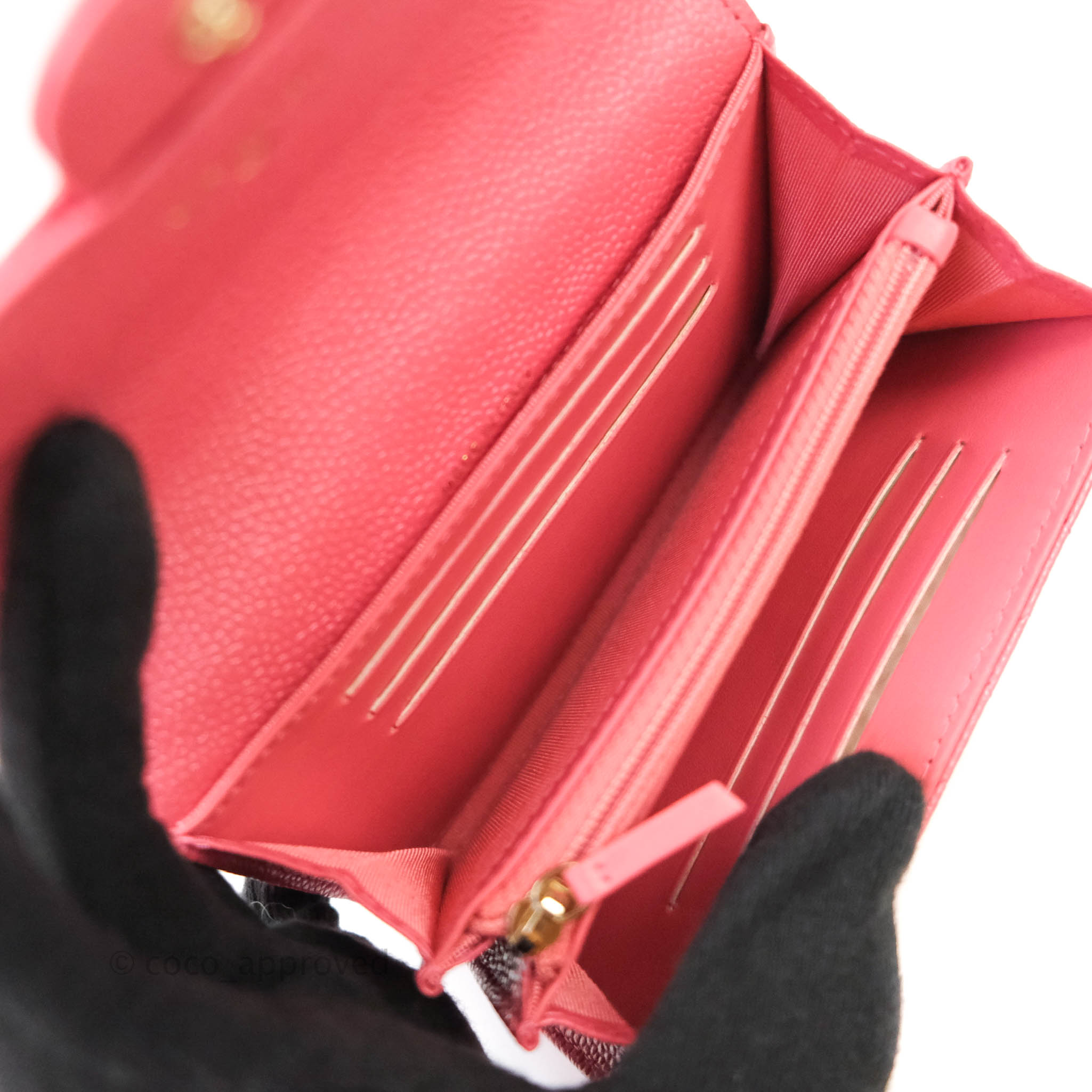 Chanel Classic Flap Wallet in Pink Caviar Leather with Gold Hardware - Luxury Designer Wallet for Women, Perfect for Everyday Use & Special Occasions