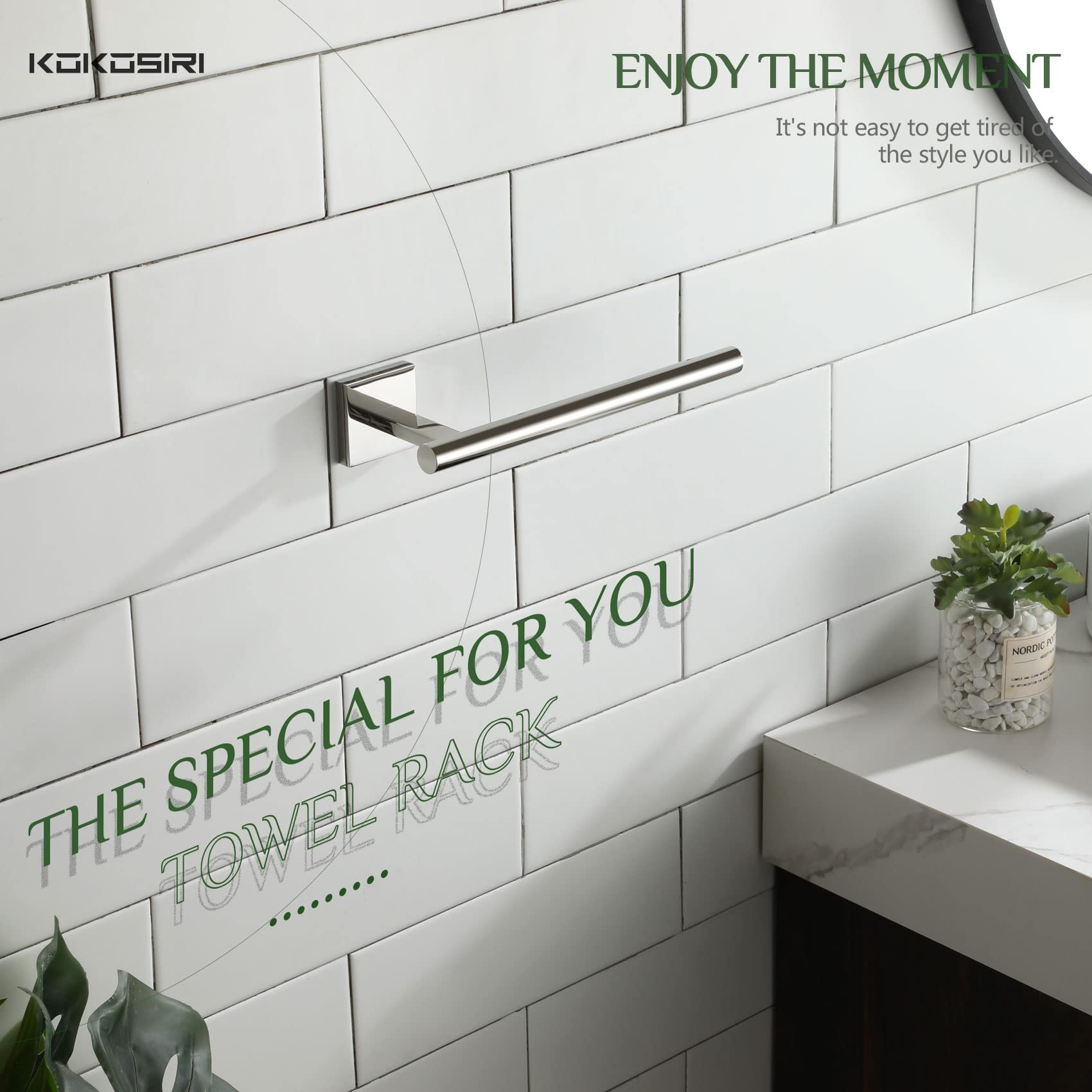 KOKOSIRI Chrome Towel Bar - Stainless Steel Wall Mounted Bathroom Towel Holder, Kitchen Paper Roll Holder for Toilet Cabinet - Polished B3008CH - Perfect for Modern Bathrooms & Kitchens