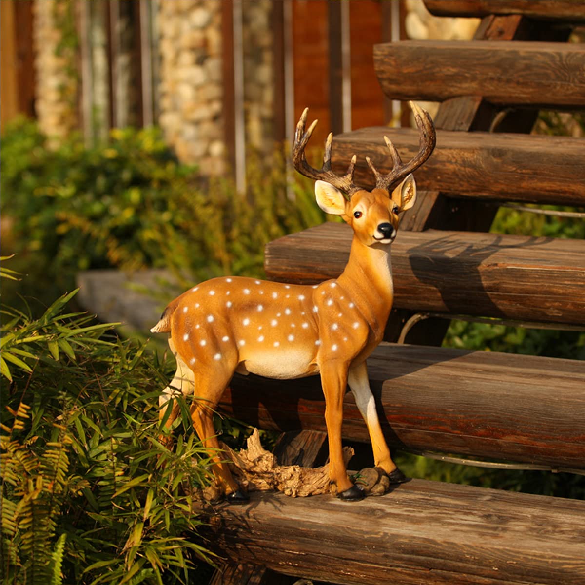 Realistic Sika Deer Garden Statue - Handcrafted Outdoor Lawn Decoration, Male Deer Sculpture for Patio, Yard & Garden Decor | Perfect for Wildlife-Themed Landscaping & Rustic Home Gardens