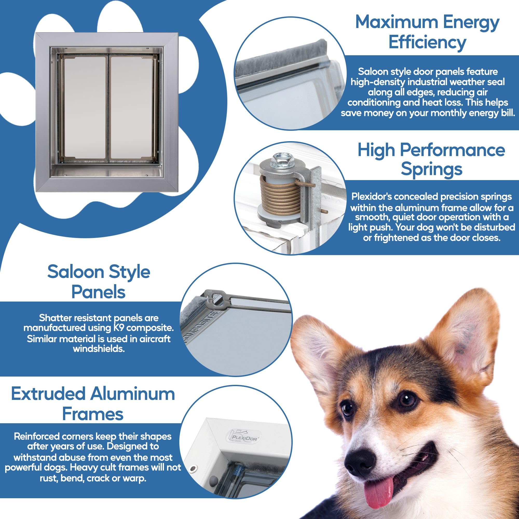 Plexidor Performance Wall Mount Pet Door - Energy Efficient Lockable Dog Door for Medium Pets (Silver) | Perfect for Indoor/Outdoor Access & Home Security