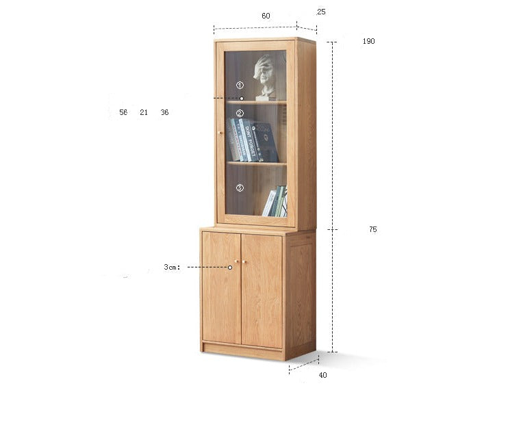 Solid Oak Wood Narrow Bookcase with Doors - Stylish Storage for Books, Decor & Small Spaces | Perfect for Living Room, Office or Bedroom Organization
