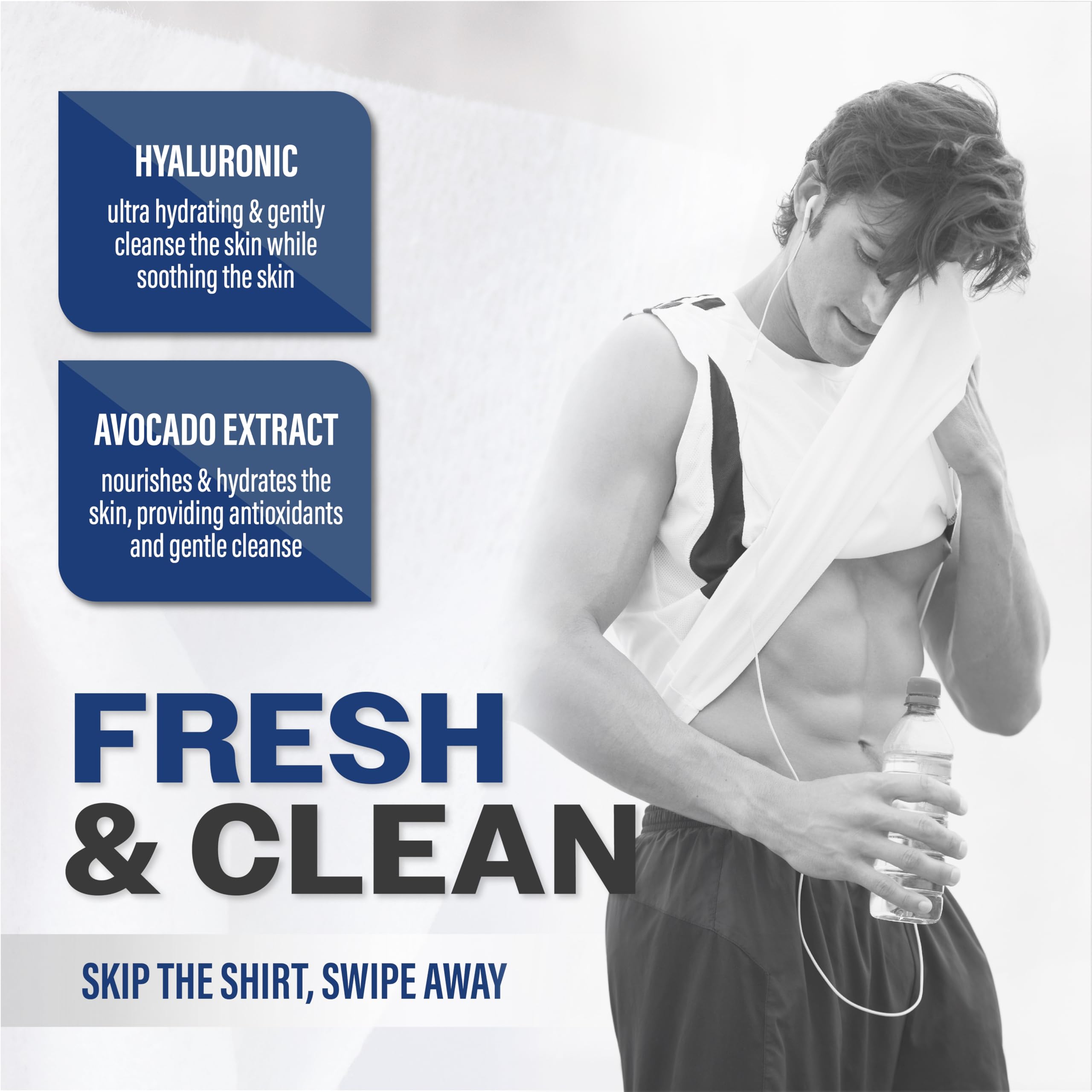 TADA Men's No-Rinse Face & Body Cleansing Wipes - Green Tea & Hyaluronic Acid for Gym, Running, Outdoor Activities - Bulk 4-Pack Avocado Scent | Perfect for Travel, Camping & Post-Workout Refresh