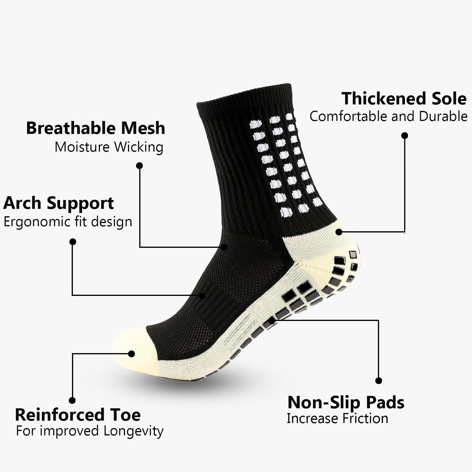 Non-Slip Grip Socks for Men - Anti-Skid Athletic Soccer & Basketball Socks with Enhanced Traction - Perfect for Indoor Sports, Gym Workouts and Court Performance