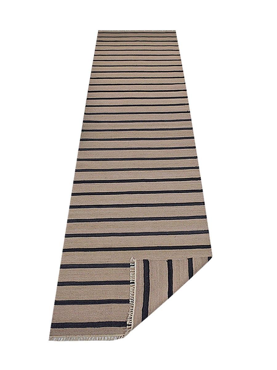 Handmade Wool Kilim Area Rug - 4'x6' Flat Weave Eco-Friendly Carpet in Cream Charcoal, Contemporary Low Pile Design for Living Room, Bedroom & Home Decor | Rugsotic Carpets D00118