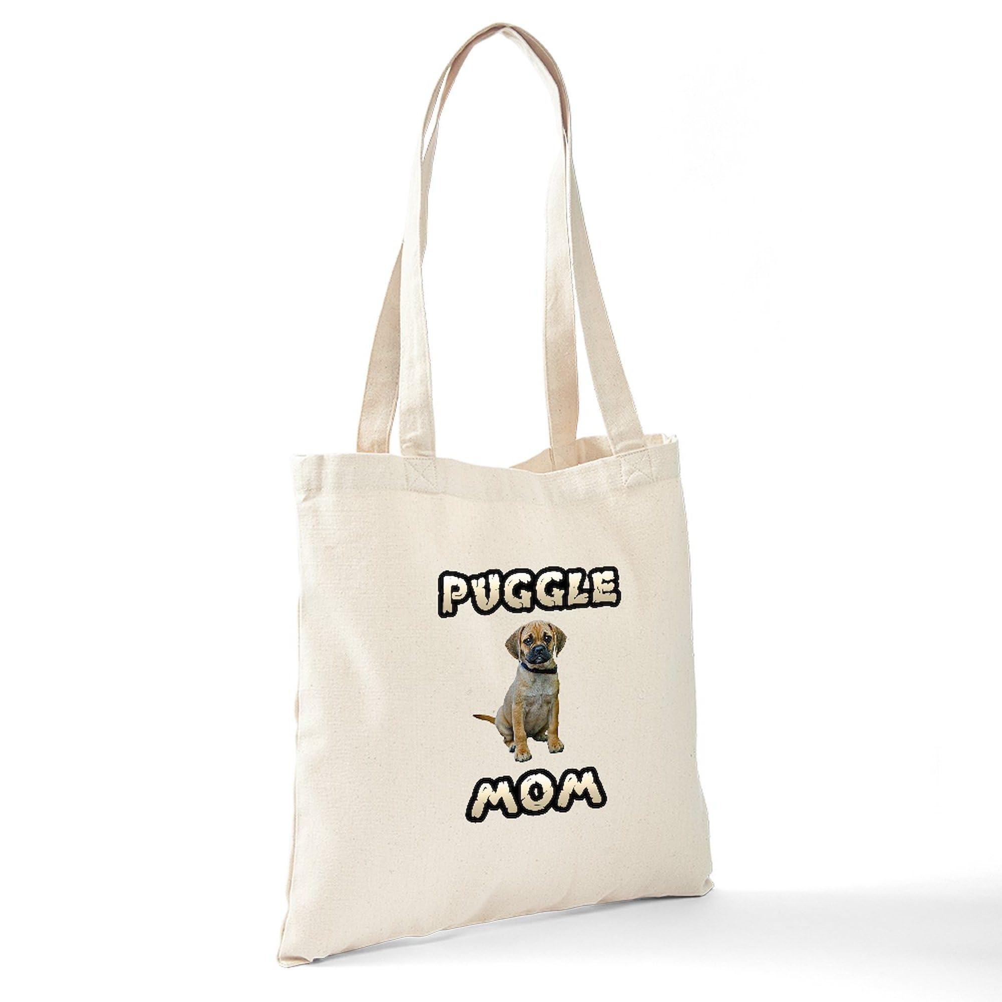Puggle Mom Tote Bag - Natural Canvas Reusable Shopping Bag for Women | Eco-Friendly Grocery Tote for Dog Lovers, Pet Owners & Everyday Use
