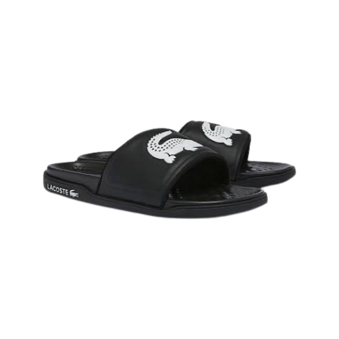 Lacoste Croco Dualiste Slide 0722 Black White - Comfortable Men's Slides for Summer, Pool, Beach & Casual Wear