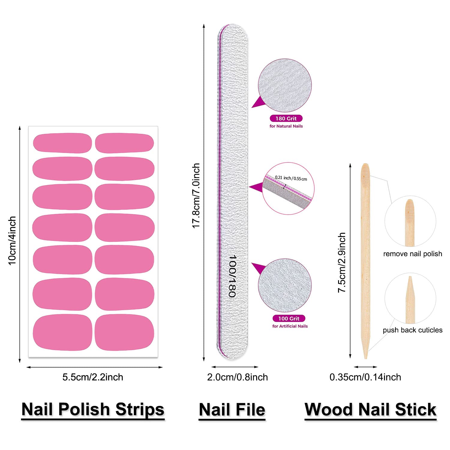 DANNEASY 16 Sheets Solid Color Nail Polish Stickers - Self Adhesive Nail Wraps for Women, Acrylic Nail Art Strips with Nail File & Cuticle Stick (Pink Red) | Perfect for Home Manicures, Parties & Gifts