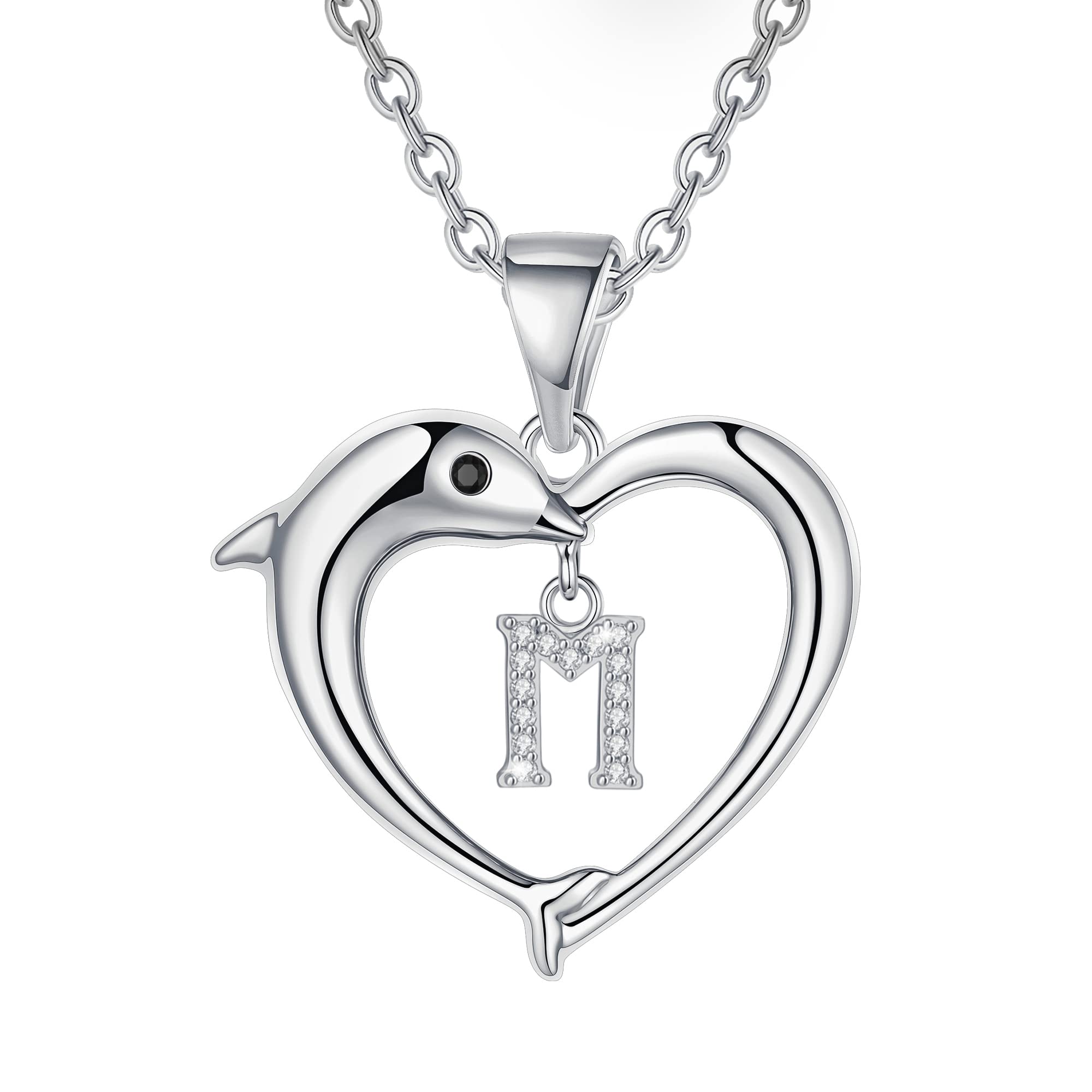Dolphin Heart Initial Necklace for Women & Girls - Personalized Letter Necklace with CZ Stones | Perfect Teen Jewelry Gift for Birthdays, Anniversaries & Dolphin Lovers | Great for Everyday Wear & Special Occasions