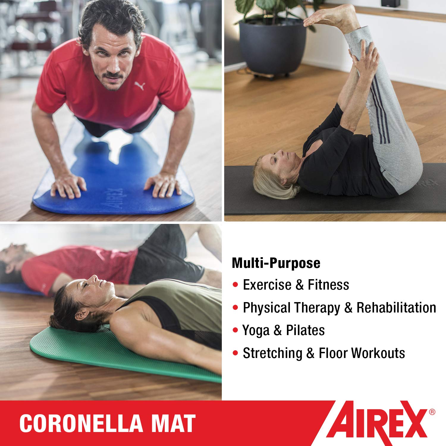 AIREX Coronella Exercise Mat - Premium Foam Workout Mat for Home Gym, Strength Training, Yoga, Pilates, Aerobics & Rehabilitation - Perfect for Home Workouts, Floor Exercises & Water Fitness Training