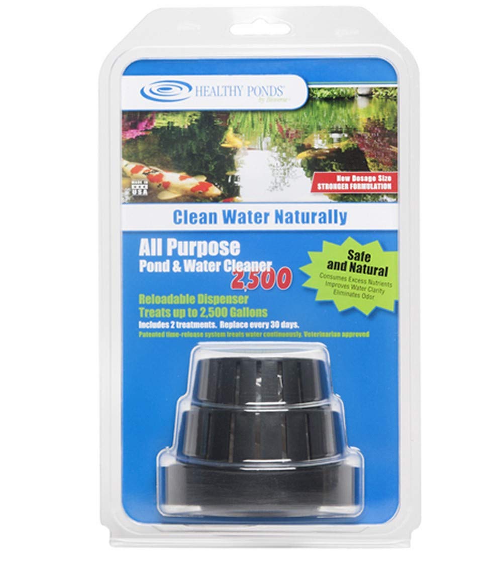 Healthy Ponds Submersible Dispenser with (2) 2,500 Gallon Refills - Natural Pond Cleaner for Water Gardens, Koi Ponds & Fountains | Maintains Crystal Clear Water Year-Round