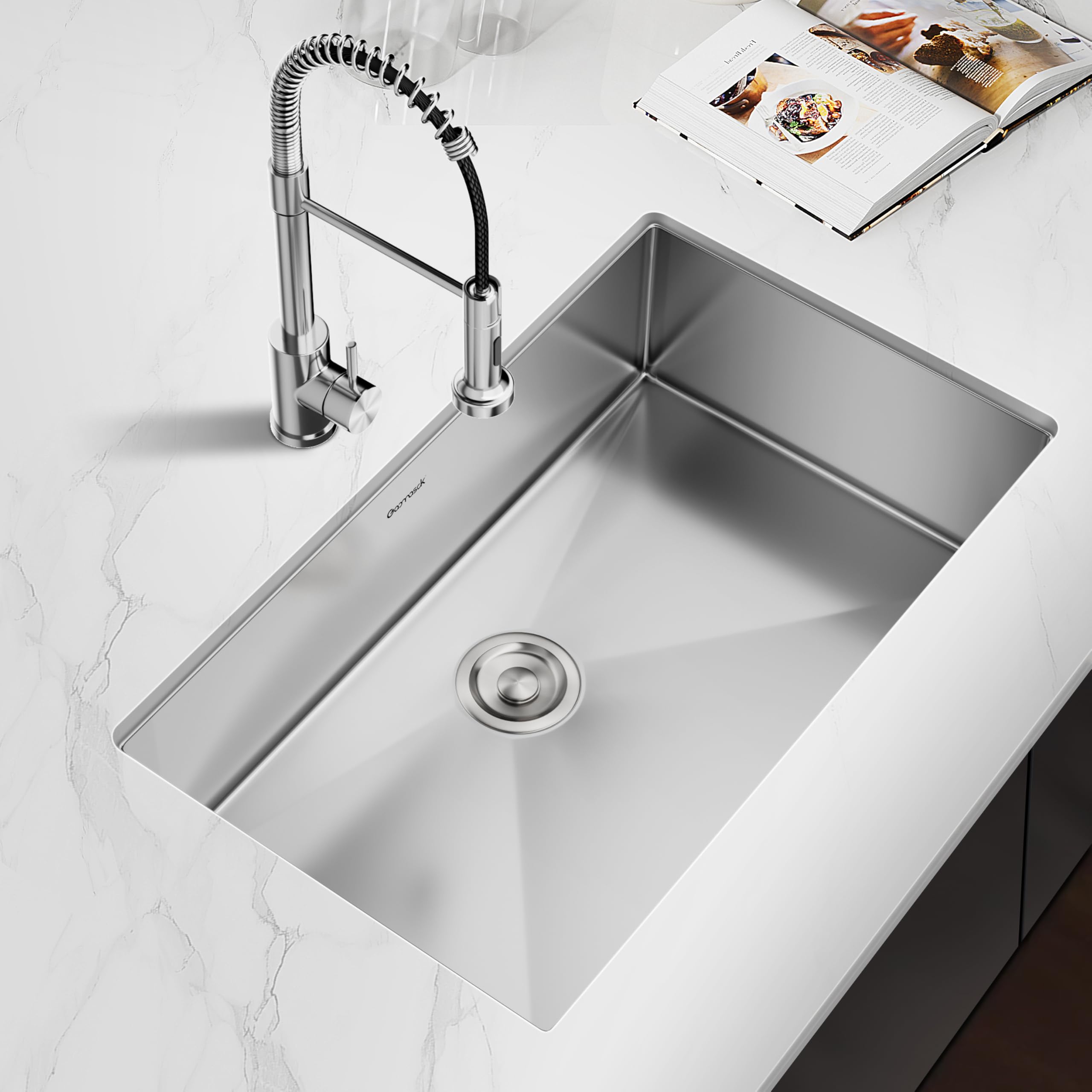 30 Inch Undermount Single Bowl Kitchen Sink - 16 Gauge SUS304 Stainless Steel with Drying Rack & Strainer - Easy to Clean for Modern Kitchens - Perfect for Cooking, Washing Dishes, and Food Prep