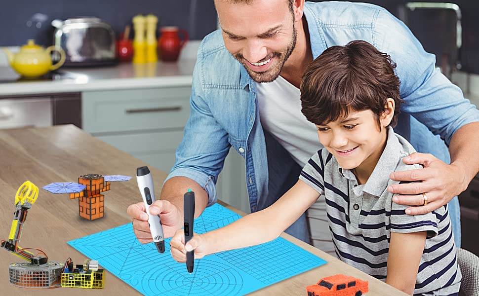 3D Printing Mat for Beginners - 12.2x11.4 Inch Non-Stick Work Surface for 3D Pens | Compatible with All 3D Pen Filaments & Stencils | Perfect for Kids, Artists & DIY Projects (Blue)