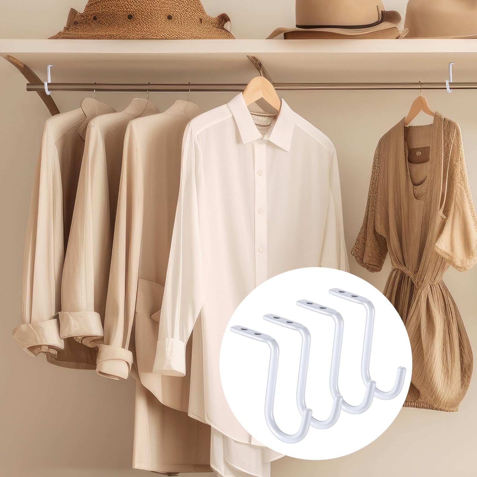 Gisafai 1 Inch Heavy Duty Metal Closet Rod Center Support Bracket - Wall Mounted Closet Organizer for Clothes Hangers & Shelves (8 Pack) - Perfect for Bedroom Wardrobes, Walk-in Closets & Storage Organization