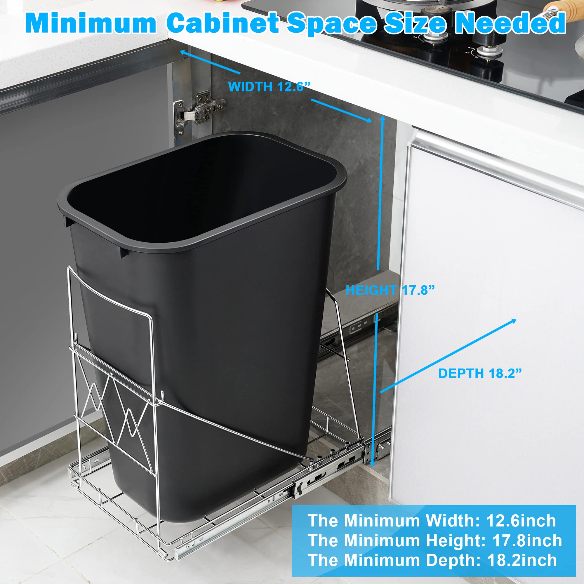 Under Cabinet Pull Out Trash Can - Adjustable Sliding Waste Bin Frame for Kitchen (Trash Can Not Included) - Perfect for Small Spaces & Organized Home Kitchens