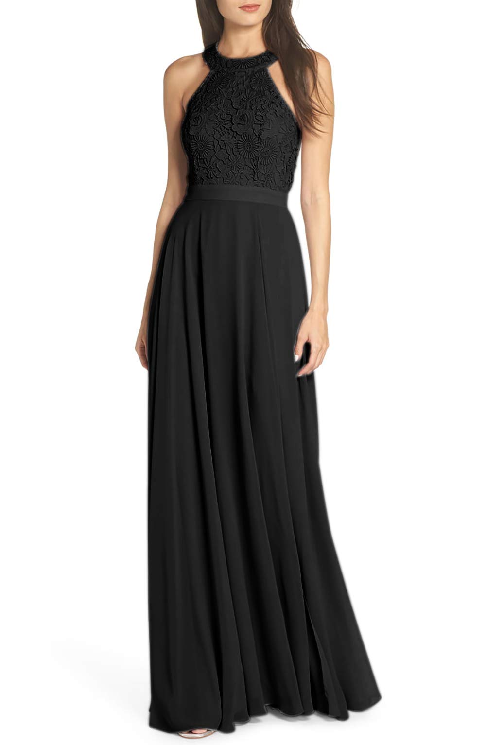 Elegant Long Chiffon Prom Dresses with Lace Details – Halter Bridesmaid Gowns for Formal Evening Events | Perfect for Homecoming, Weddings & Special Occasions