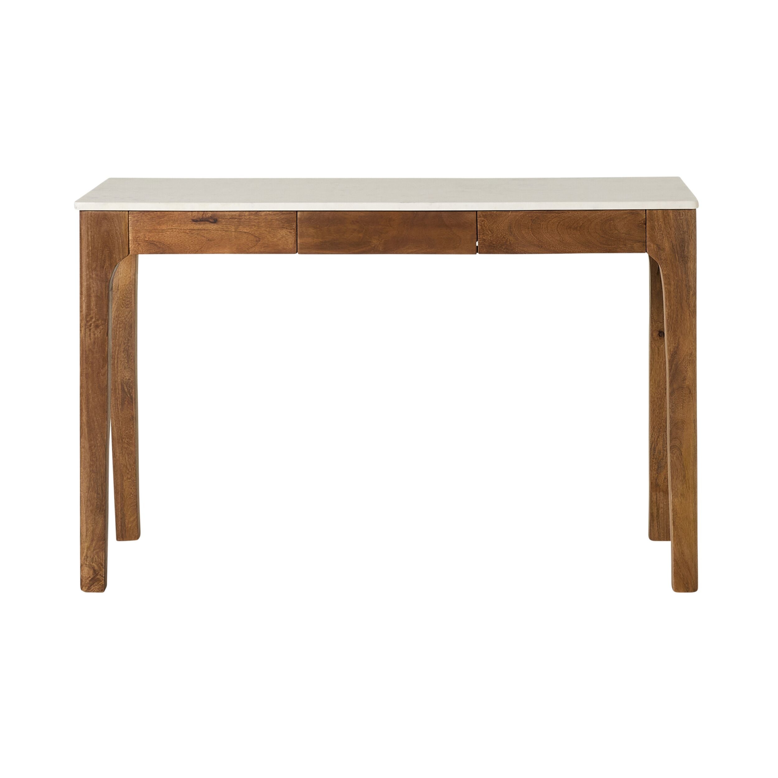 Elegant White Marble Top Desk - Modern Home Office Writing Table with Sturdy Metal Legs for Study, Work, and Conference Room Decor