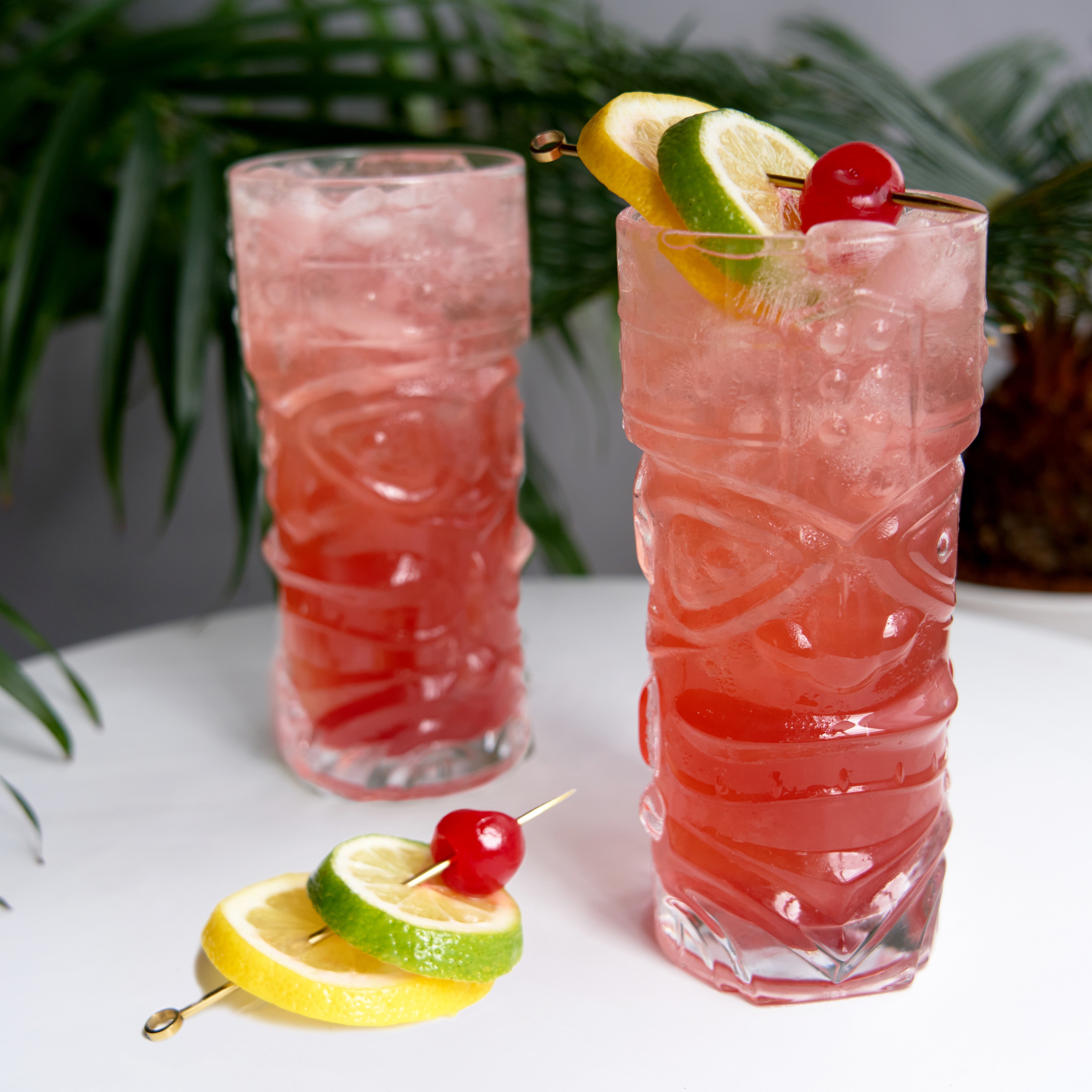 Premium Pacific Crystal Tiki Glasses Set of 2 - Handcrafted Exotic Cocktail Cups for Tropical Drinks, Perfect for Luau Parties, Beach Bars & Summer Entertaining