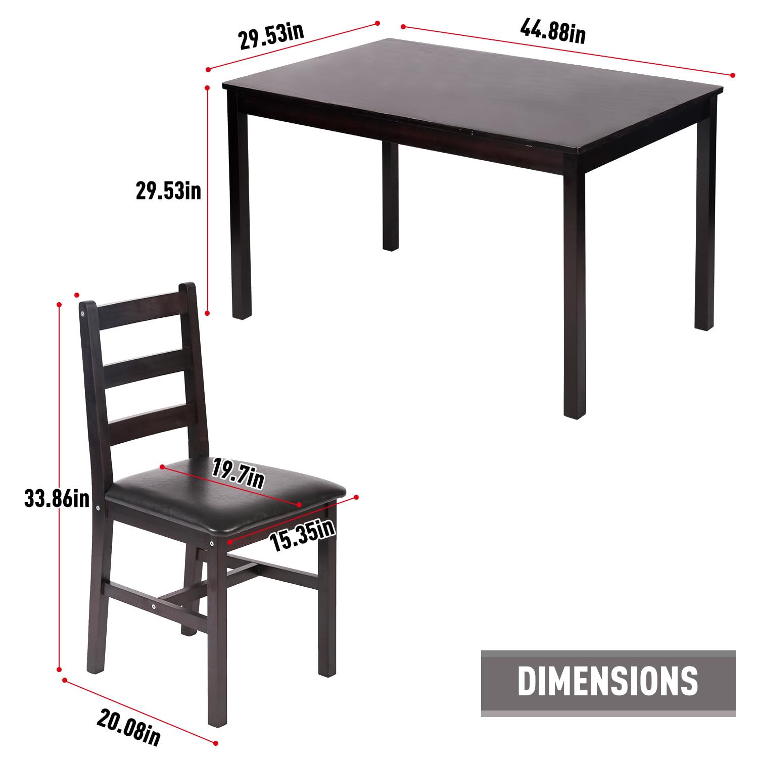FDW 4-Piece Wooden Dining Table Set - Elegant Dark Brown Kitchen Table and Chairs for Small Spaces | Perfect for Breakfast Nooks, Apartment Dining & Cozy Family Meals