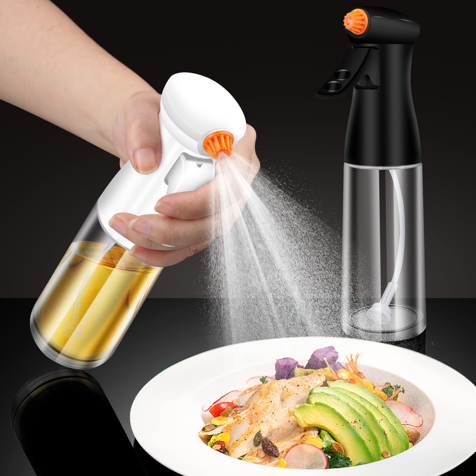 AHOUGER 210ml Premium Glass Oil Sprayer Bottle for Cooking - Olive Oil Mister Dispenser with 3 Nozzles | Perfect for Air Fryer, BBQ, Baking, Salad Dressing & Healthy Meal Prep