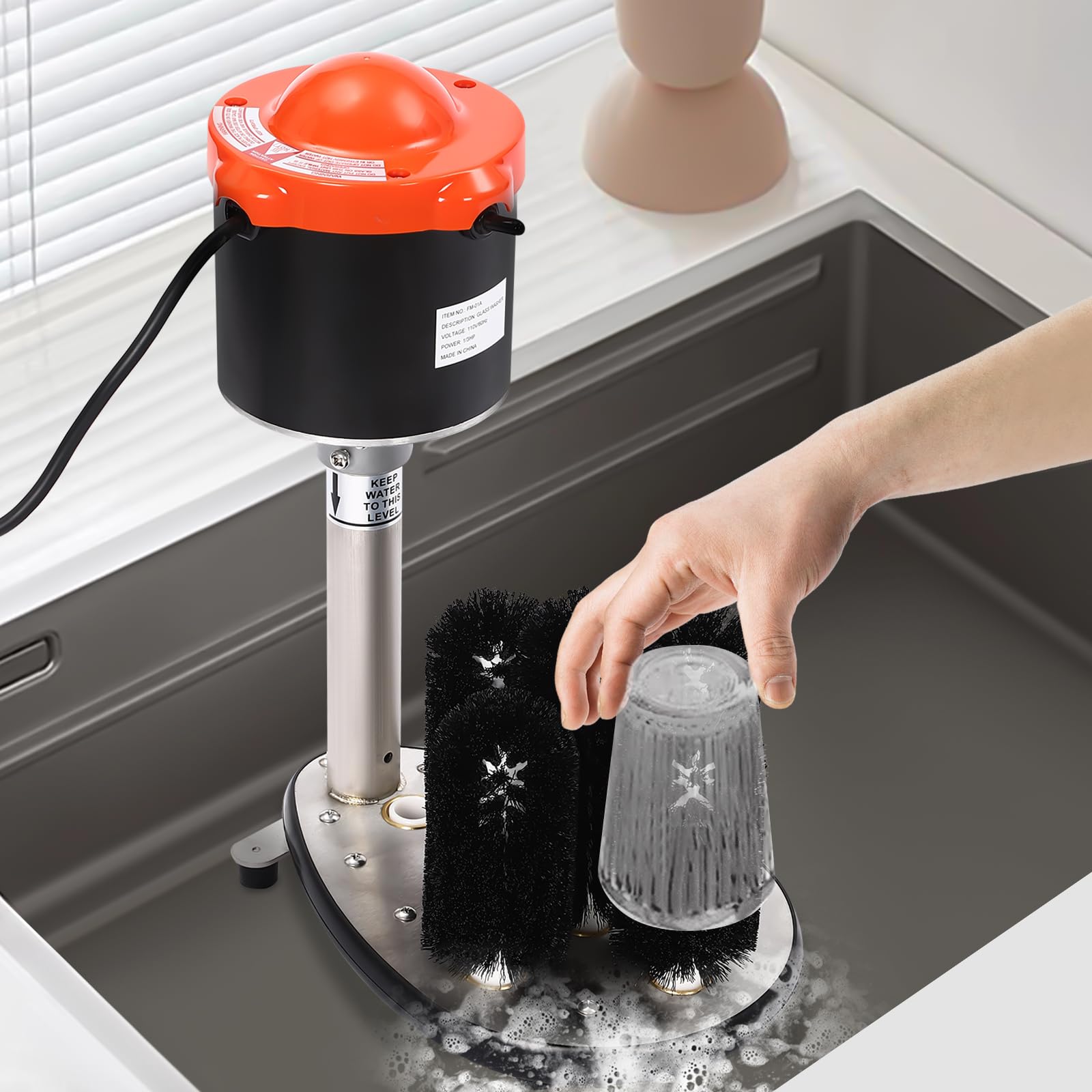 Commercial Electric Glass Washer - 5 Brush 240RPM for Bars & Restaurants