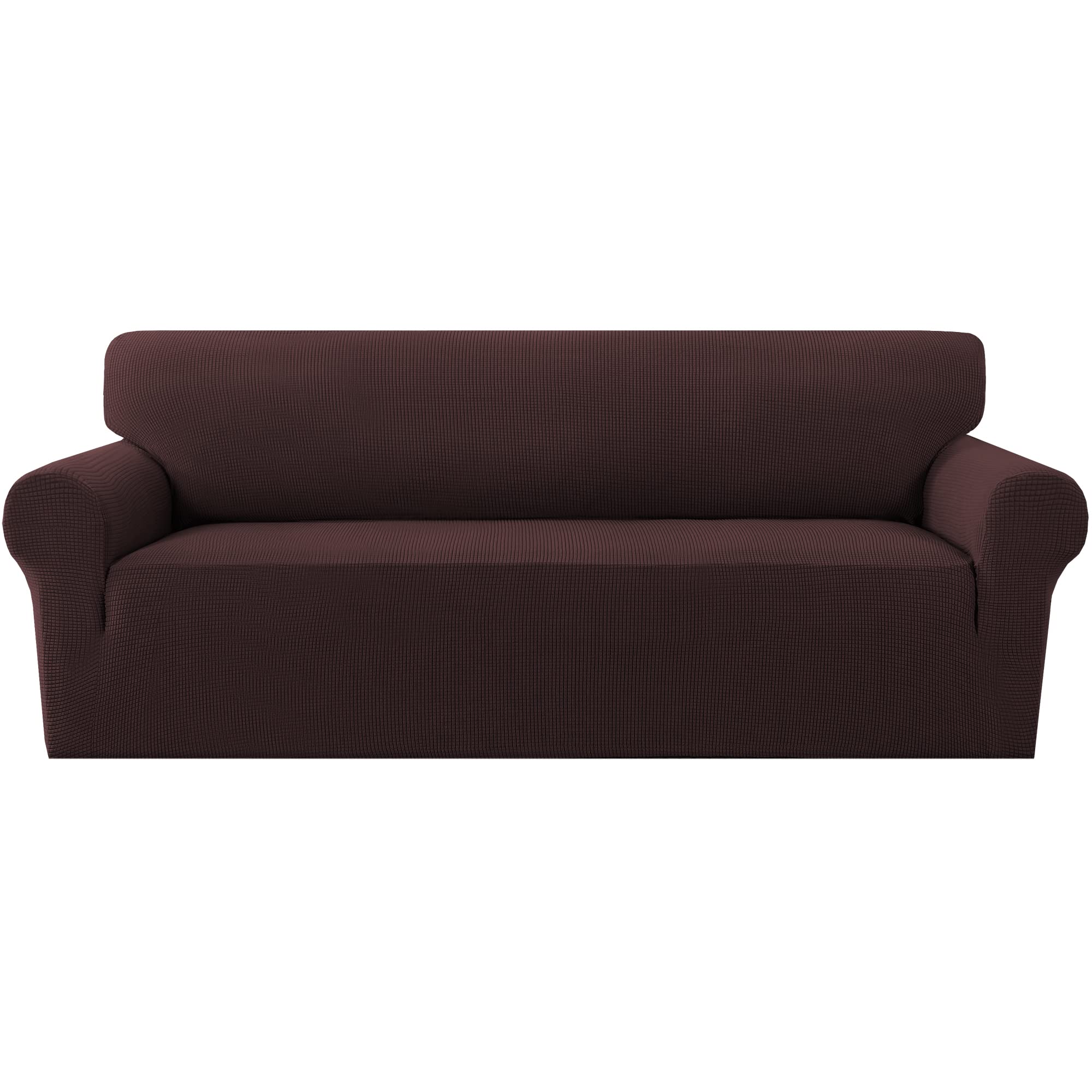 Stretch Sofa Slipcover - Washable Elastic Couch Cover 1-Piece Furniture Protector for Dogs & Pets | Non-Slip Sofa Protector for Oversized Couches (Brown) | Perfect for Living Room, Family Room & Pet-Friendly Homes