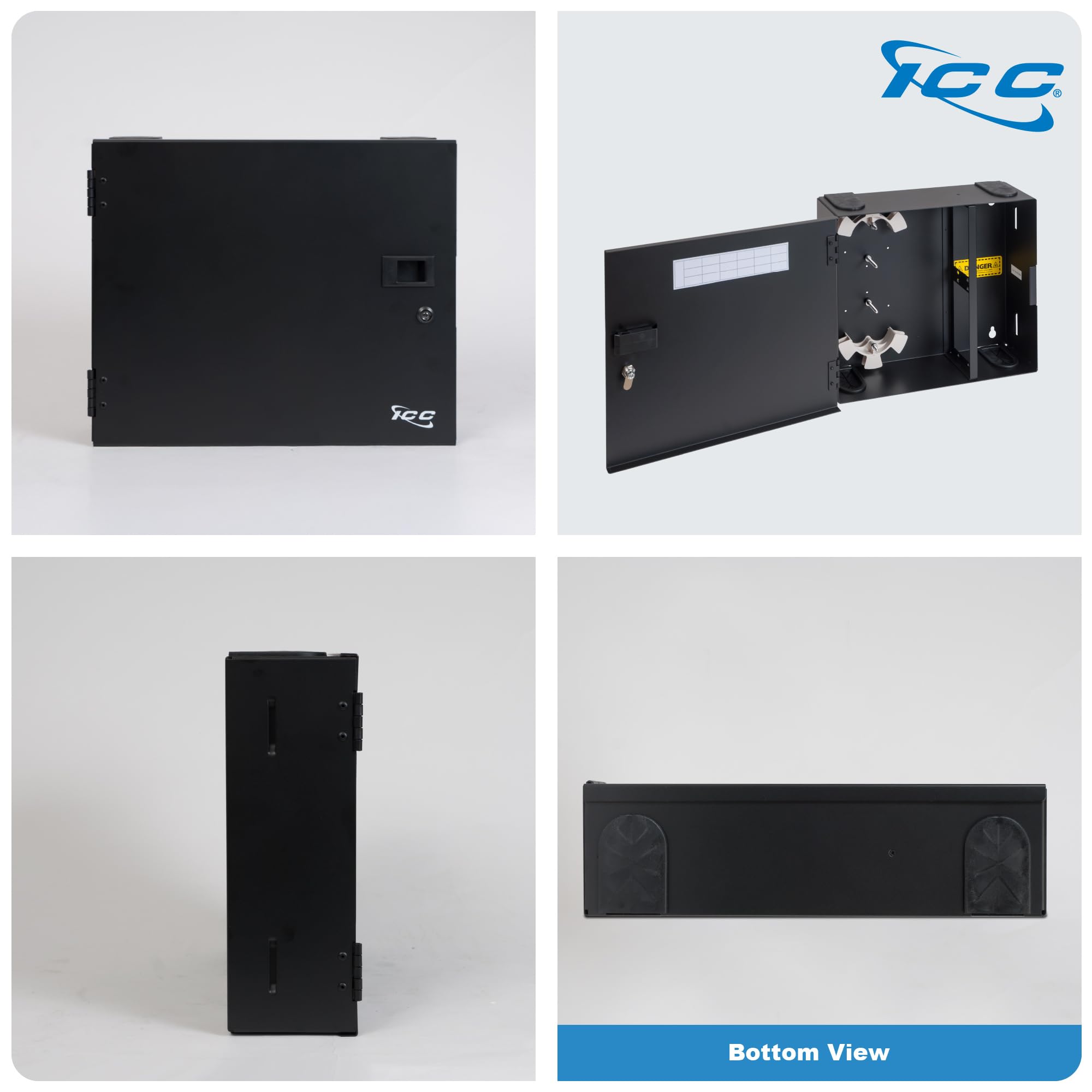 ICC 4-Slot LGX Compatible Fiber Optic Wall Mount Enclosure - Holds Up to 96 Fibers for Secure Cable Management | Ideal for Data Centers, Telecom Rooms & Network Installations