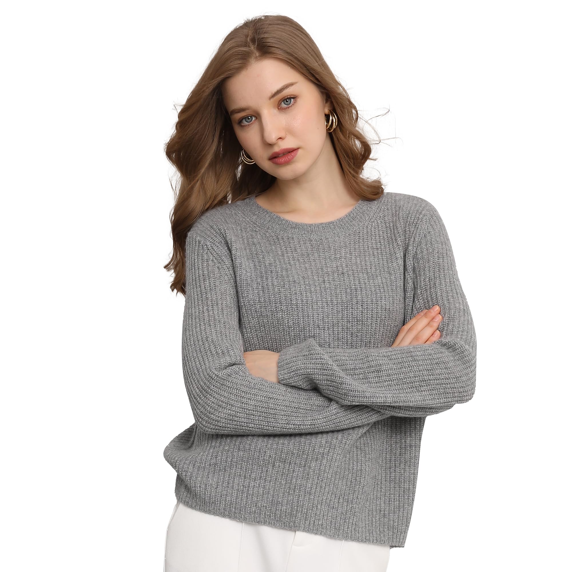 Premium Women's Cashmere Sweater - Soft Ribbed Crewneck Long Sleeve Pullover for Winter Warmth | Office Wear, Casual Outfits & Holiday Gifts