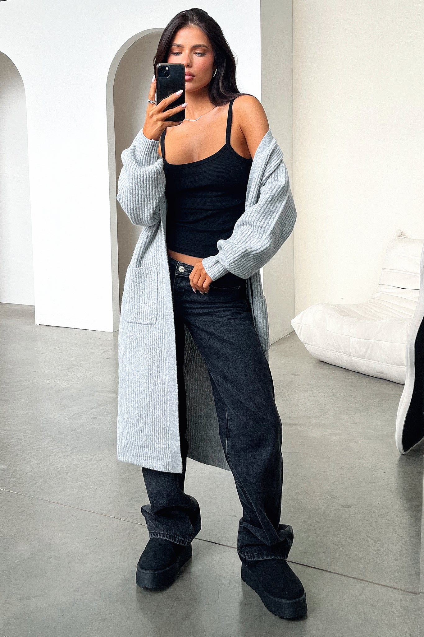 Arina Women's Grey Cardigan Sweater - Soft Knit Open Front Long Sleeve Wrap Cover Up for Fall & Winter - Perfect for Office, Date Night and Casual Outfits
