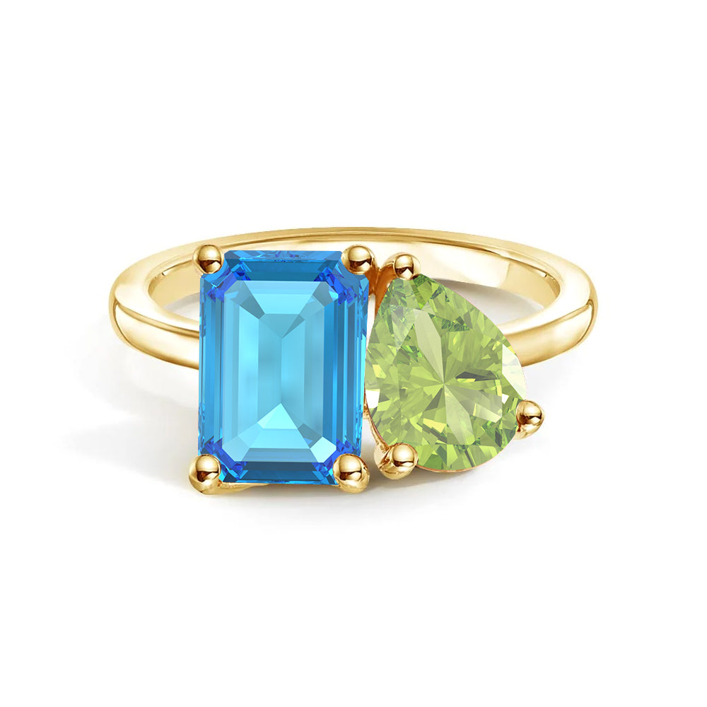 Personalized Toi et Moi Blue Topaz Birthstone Ring for Women - Custom Anniversary Jewelry Gift for Her - Perfect for Valentine's Day, Engagement & Romantic Occasions