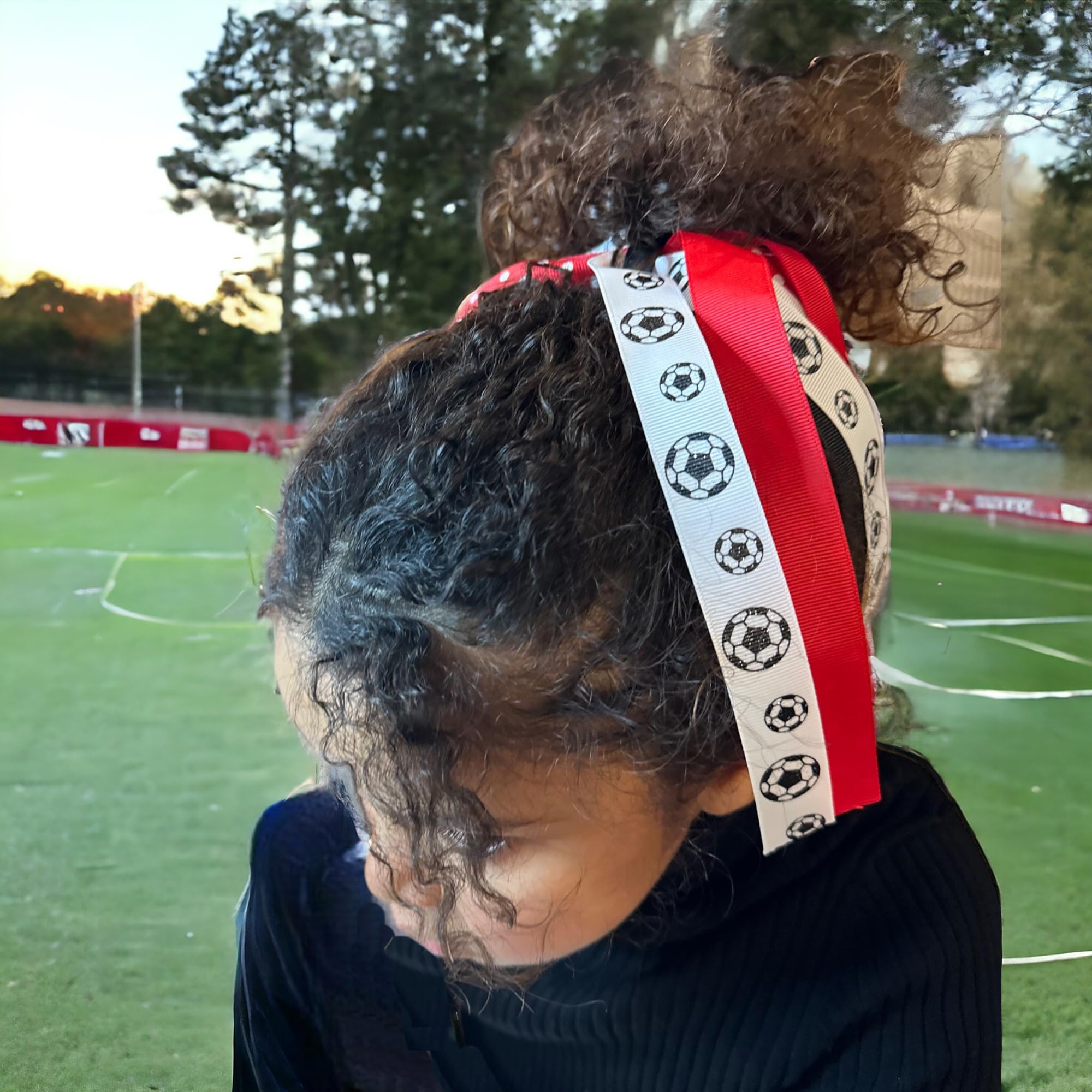 Black, Red & White Glitter Basketball Pony Streamer Hair Bows with Ribbons - Cheerleading Accessories for Sports Games, Team Spirit & School Events