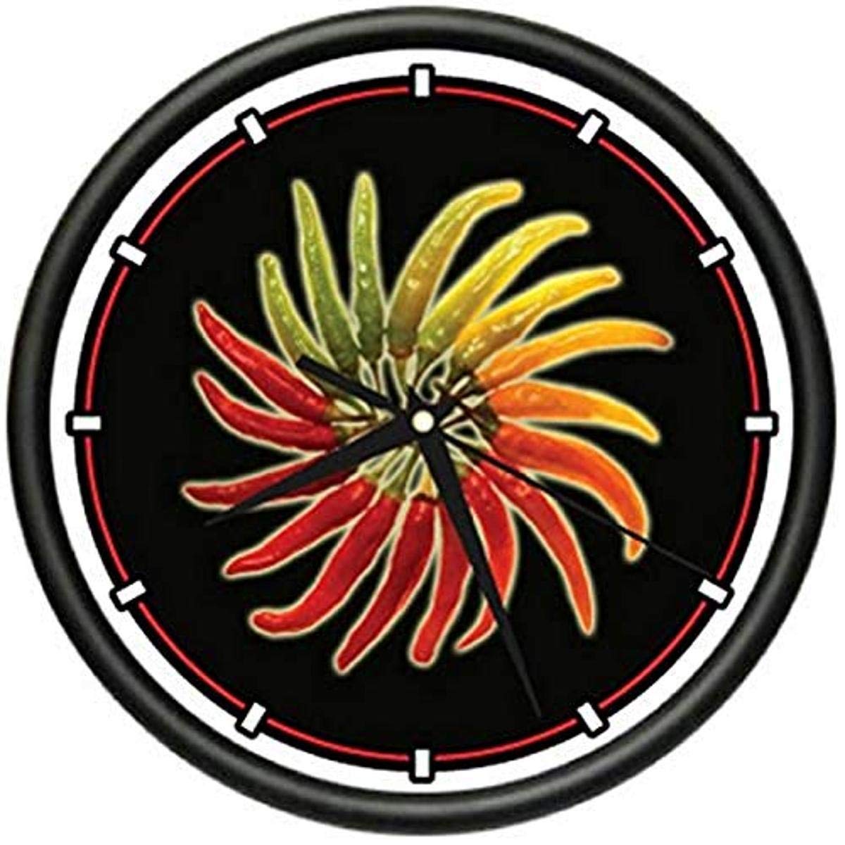 SignMission HOT Peppers Wall Clock - Spicy Red Chili Pepper & Cayenne Design - Perfect for Kitchen Decor, Restaurant, or Hot Sauce Lover's Home