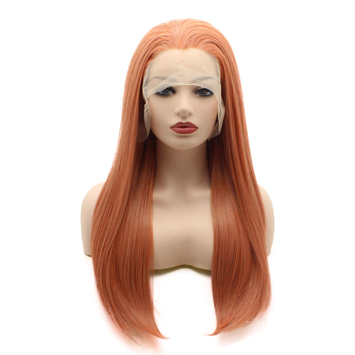 24 Inch Rose Golden Heat Resistant Synthetic Lace Front Wig - Long Straight Hair with Heavy Density for Daily Wear, Cosplay & Special Occasions
