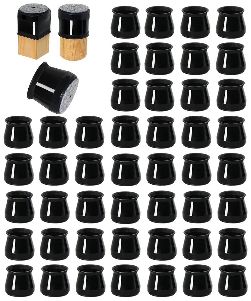 48 Pcs Black Chair Leg Covers - Soft Silicone Furniture Foot Protectors with Felt Bottom, Scratch-Resistant Floor Pads for Noise Reduction & Smooth Chair Movement - Perfect for Hardwood Floors, Office Chairs & Home Furniture Protection