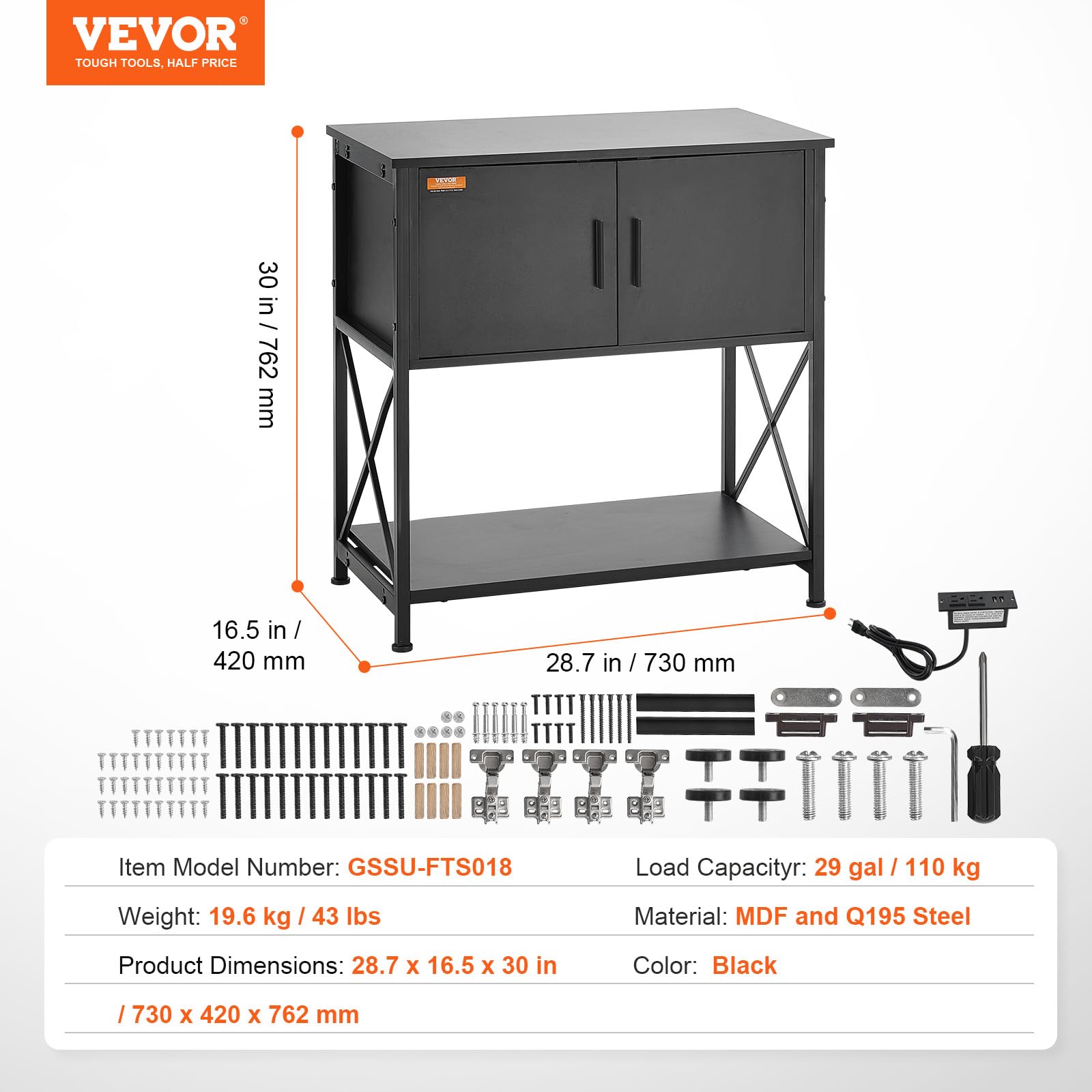 VEVOR 29 Gallon Aquarium Stand - Heavy Duty Steel & MDF Fish Tank Stand for Reptiles/Turtles (28.7