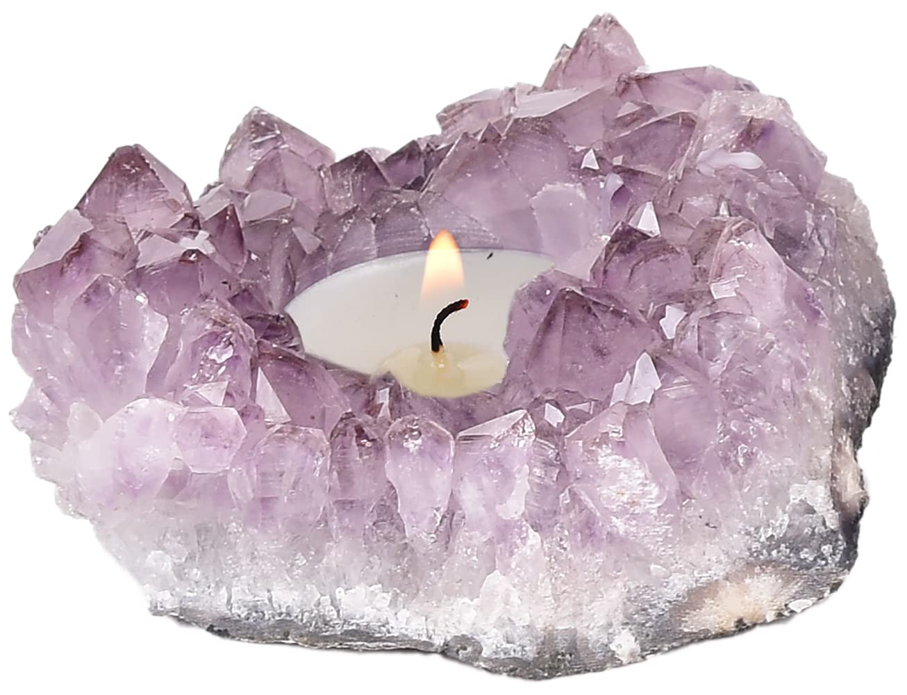 Natural Amethyst Crystal Candle Holder - Handcrafted Purple Gemstone Tealight Stand for Home Decor (1.5-3LB) | Perfect for Meditation, Spa Relaxation & Feng Shui Decorations