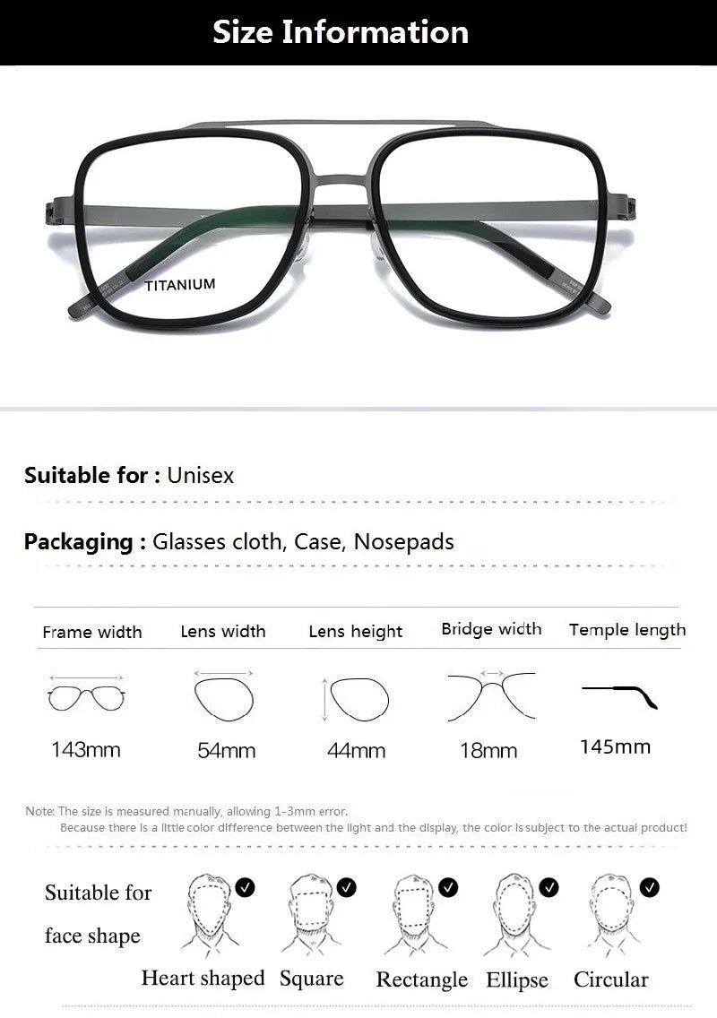Stylish Unisex Square Full Rim Double Bridge Titanium Acetate Eyeglasses Frame 9911 - Perfect for Work, Reading & Fashion Accessories