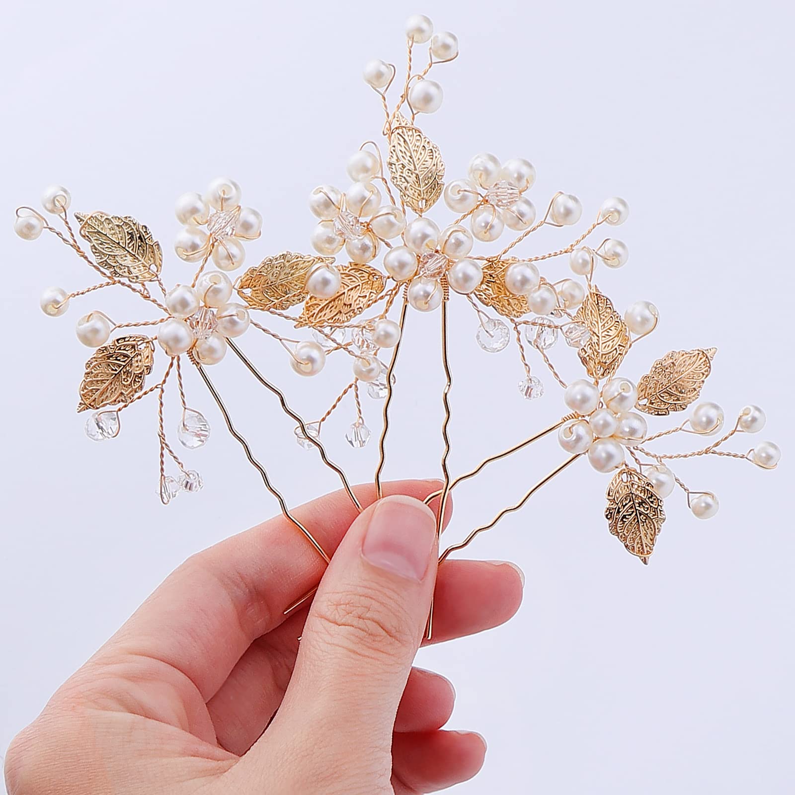 Yolev 3Pcs Gold Bridal Hair Pins with Pearl Flowers - Elegant Wedding Hair Accessories for Women & Girls - Perfect for Bridal Showers, Weddings, and Special Occasions