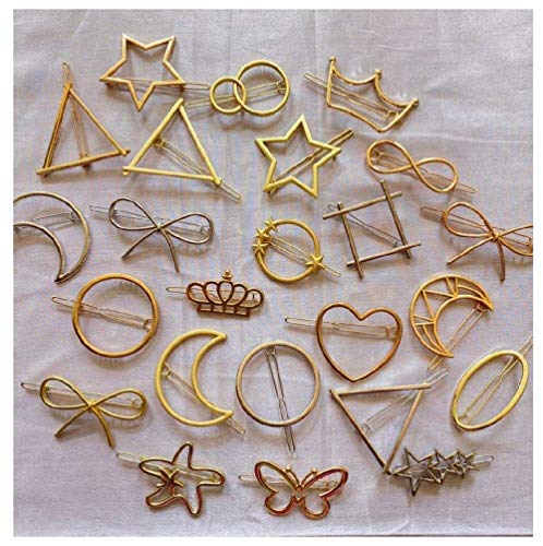AB Beauty House Gold & Silver Geometric Hair Clips for Women - 12 Pack Metal Barrettes with Unique Designs - Perfect for Parties, Weddings & Everyday Styling