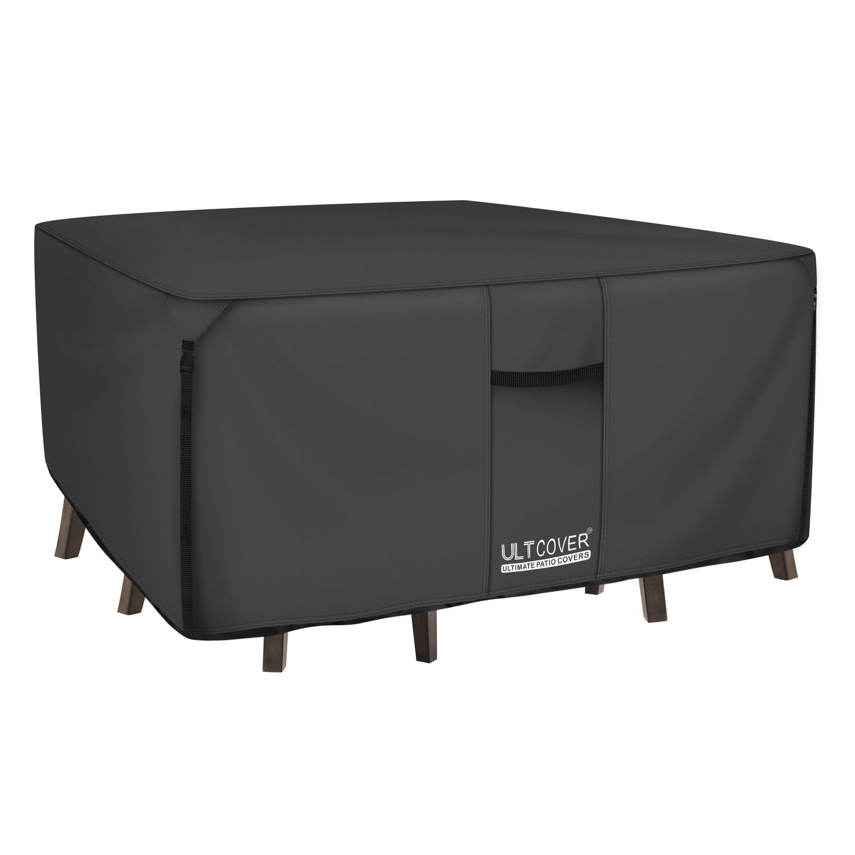 ULTCOVER 600D Heavy Duty Waterproof Outdoor Furniture Cover - 62 Inch Square Patio Table and Chair Protector, Durable 600D Oxford Canvas, All-Weather Protection for Garden, Deck, Balcony (Black)