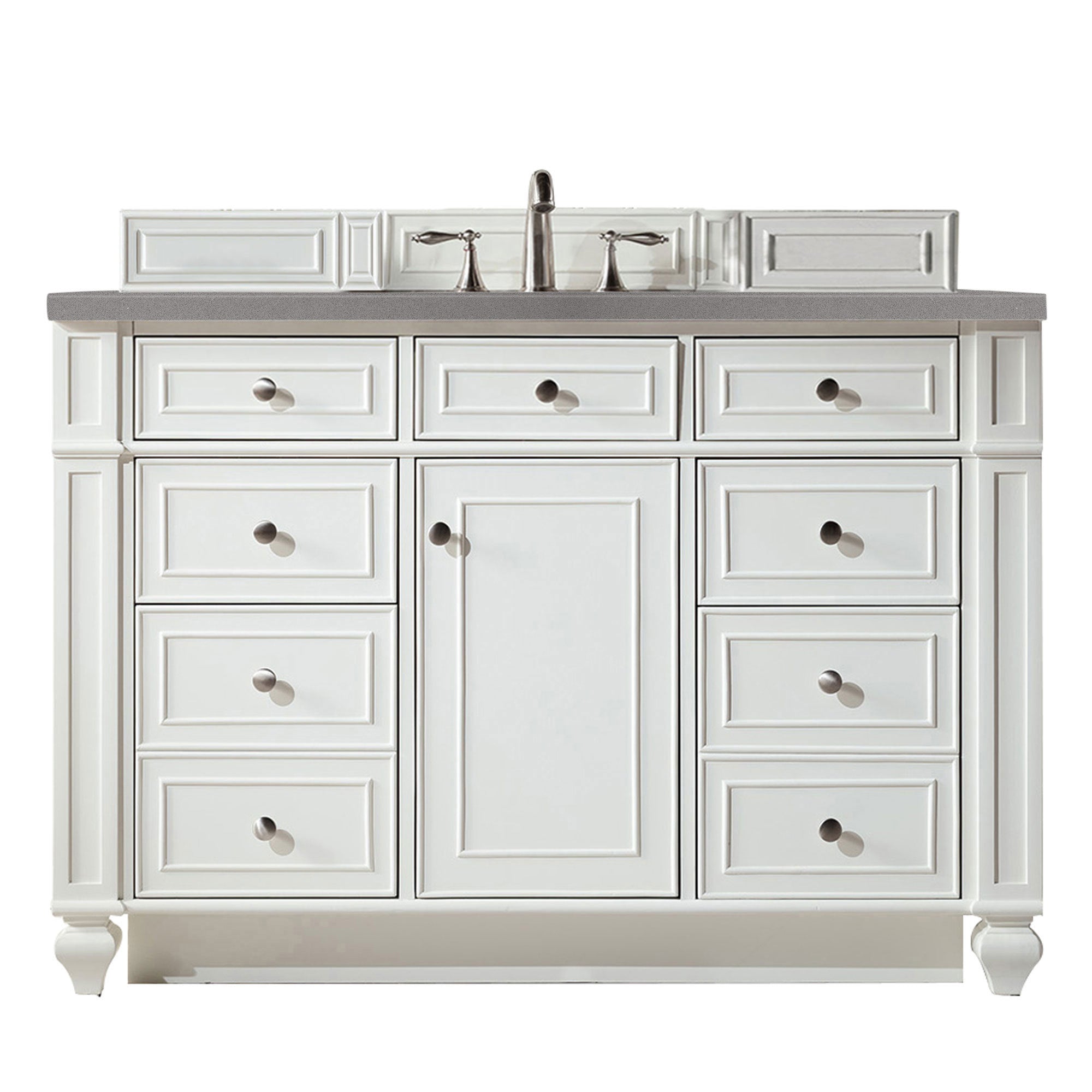 Bristol 48 Inch Single Bathroom Vanity Set with 3CM Grey Expo Quartz Top - Bright White Finish | Perfect for Modern Bathroom Renovations & Home Upgrades