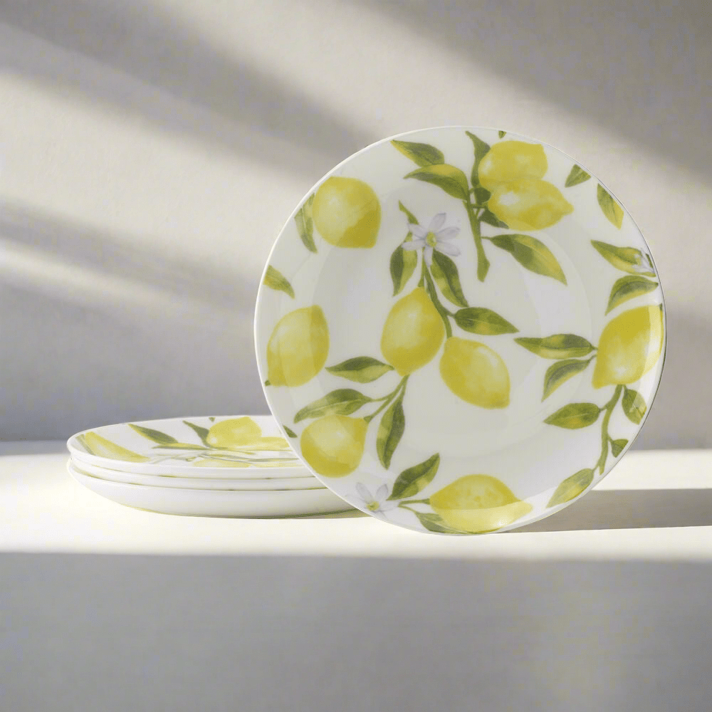 4-Piece Lemon Appetizer Plates - Small Decorative Serving Dishes for Party, Picnic, and Dessert - Perfect for Summer Entertaining and Kitchen Decor