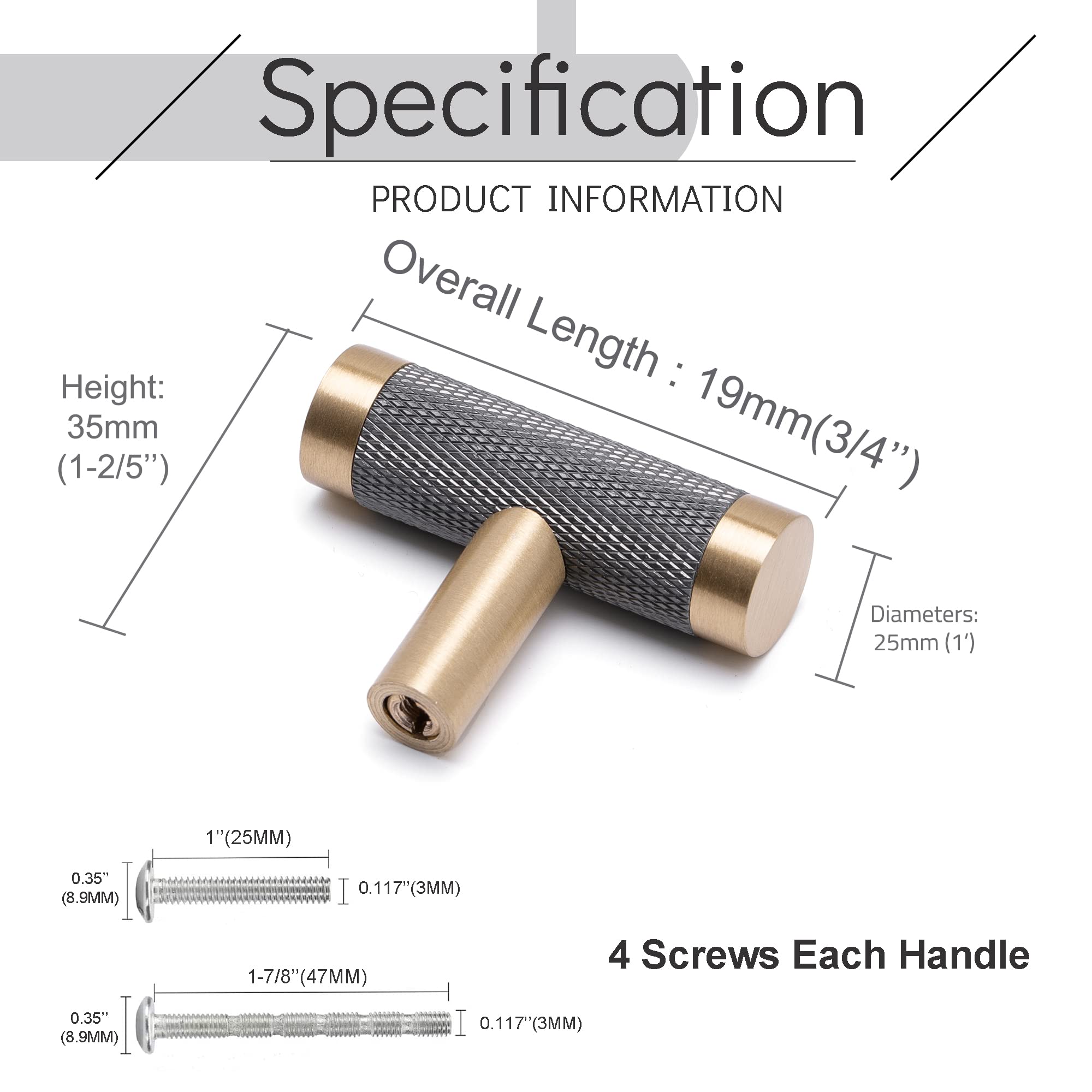 Linkaa Gold Cabinet Knobs - 5 Pack Knurled Kitchen Drawer Pulls & Handles in Antique Brass Finish | Durable Hardware for Kitchen Cabinets, Dressers & Furniture Upgrades