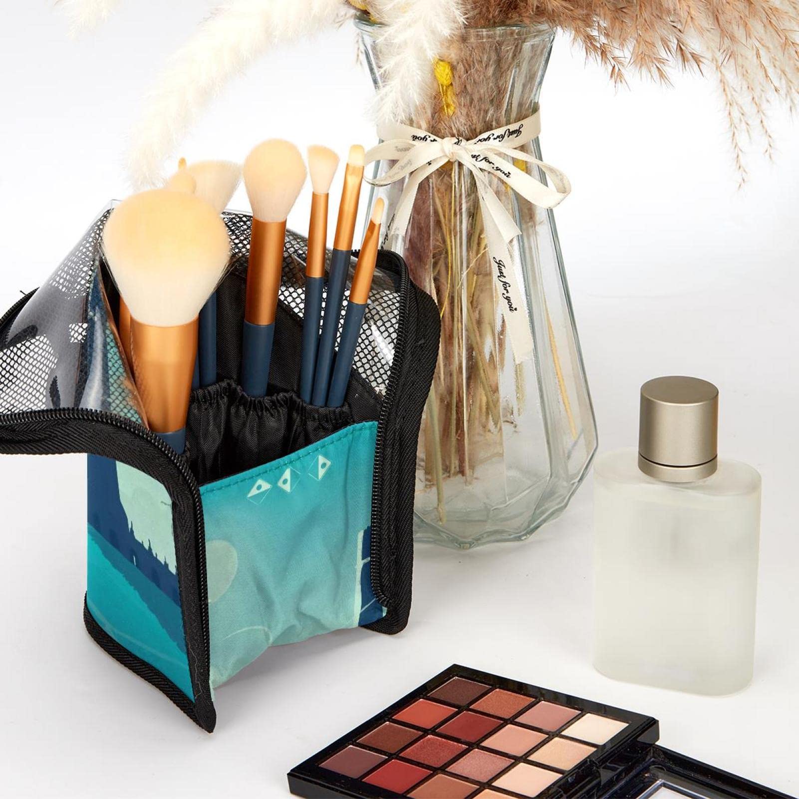 12-Piece Makeup Brush Organizer Bag with Travel Case - Portable Cosmetic Brush Holder for Storage & Travel - Perfect for Home, Salon & On-The-Go Use