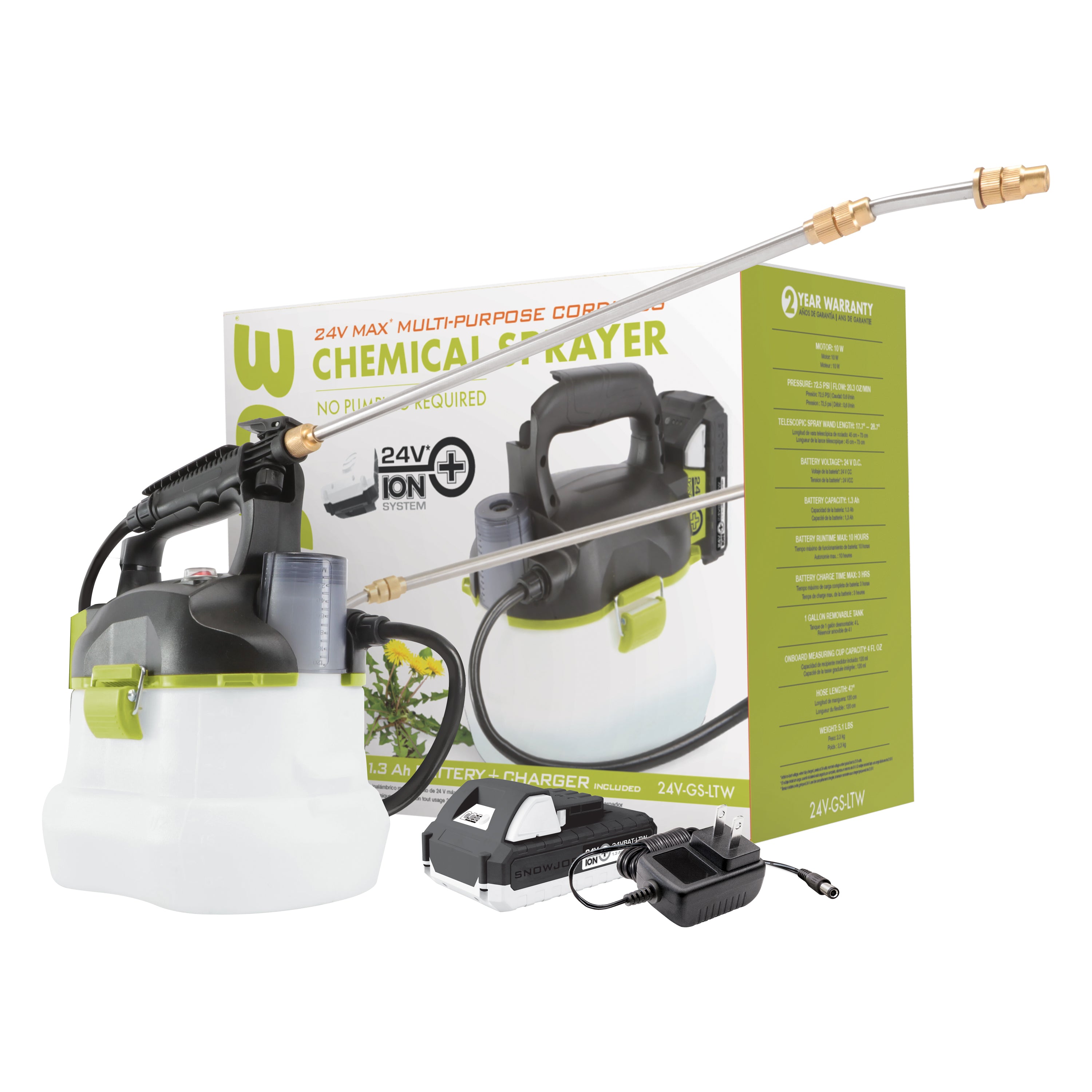 Sun Joe SPRAY BDL 24V Electric Chemical Sprayer Starter Kit with 1 Gallon Cleaner Concentrate | Multi-Purpose Garden Sprayer for Weed Control, Pest Spraying & Lawn Care | Perfect for Home, Yard & Outdoor Use
