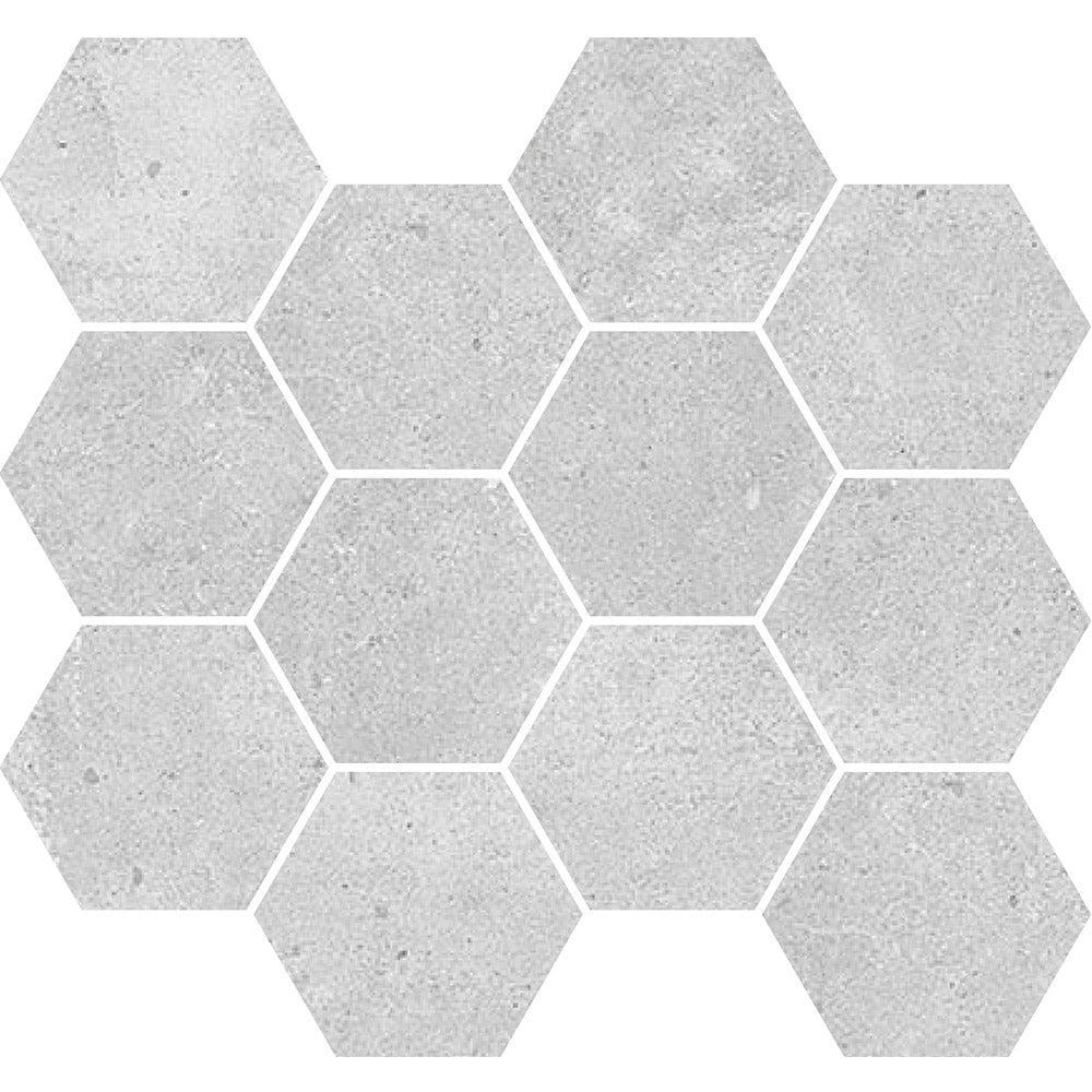 Hexagon Mosaic Porcelain Tile - Light Grey Concrete Look Matt Finish for Kitchen Backsplash, Bathroom Floor & Shower Wall
