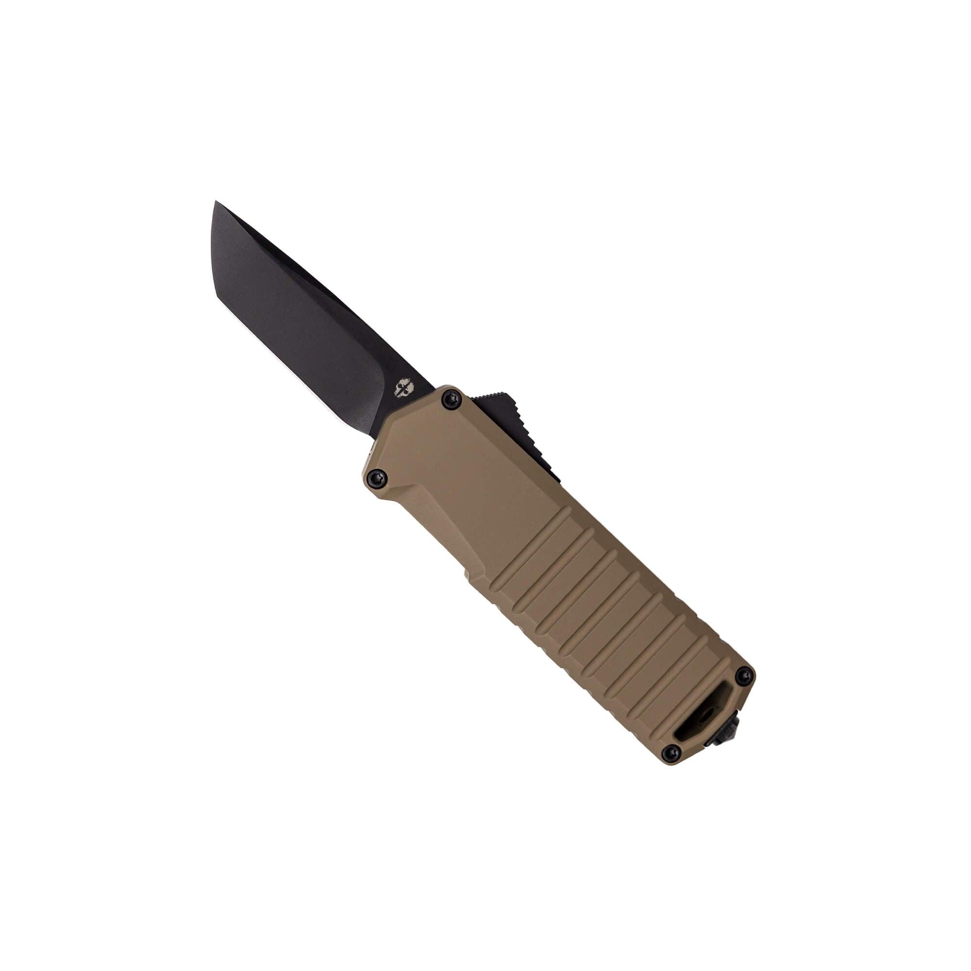 A2 Badger OTF Automatic Knife - Desert Tan with Black Accents | Tactical EDC, Outdoor Survival & Everyday Carry Pocket Knife