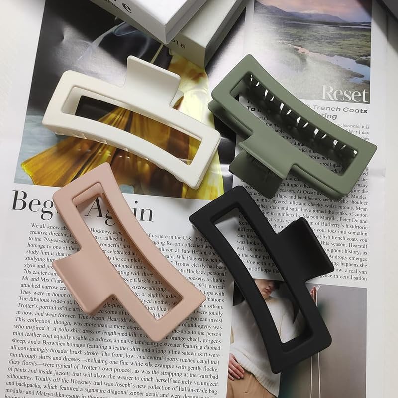 Minta 5 Inch Extra Large Square Claw Clips for Women - 4 Pack Matte Plastic Hair Clips for Long, Thick, Thin, Curly or Straight Hair - Perfect for Ponytails, Buns and Updos