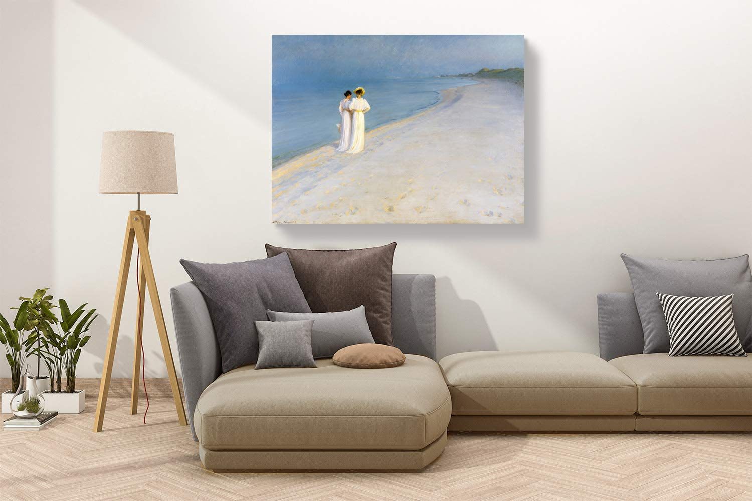 Peder Severin Krøyer Summer Evening on Skagen's Beach Canvas Art Print - 47x35 Inches (120x90cm) - Wall Decor for Living Room, Bedroom & Office - Scandinavian Coastal Painting